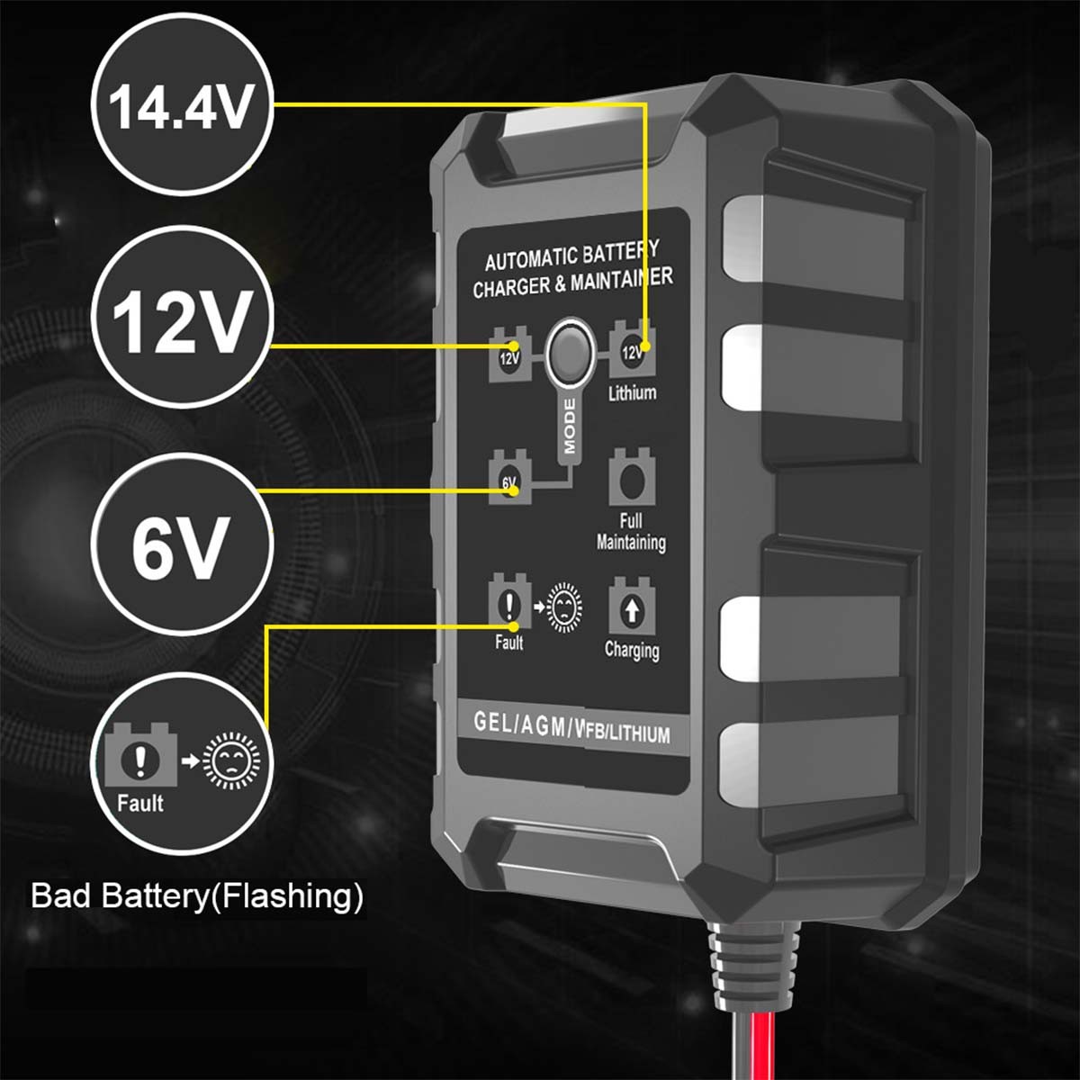 6V/12V LiFePO4 Lithium Battery Charger for RV Off-grid Camper Marine Charger