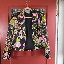 Carlisle Women's Black Blazer Pink Floral Long Sleeve Button Front Size 4