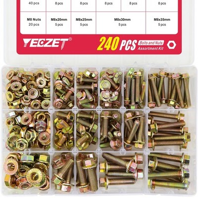 240PCS Grade 8.8 M5 M6 M8 Flanged Bolts and Nuts Kit, Metric Flanged Hex Screws 