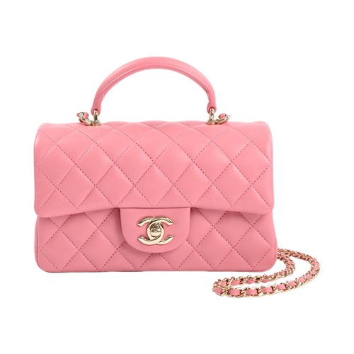 Chanel 2 Way Top Handle Flap Bag HandBag AS2431 Pink 709871