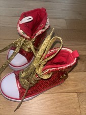 Girls Sz 8 Disney Red Sparkle Hightop Boots Apple Logo Floral Lining Gold Laces