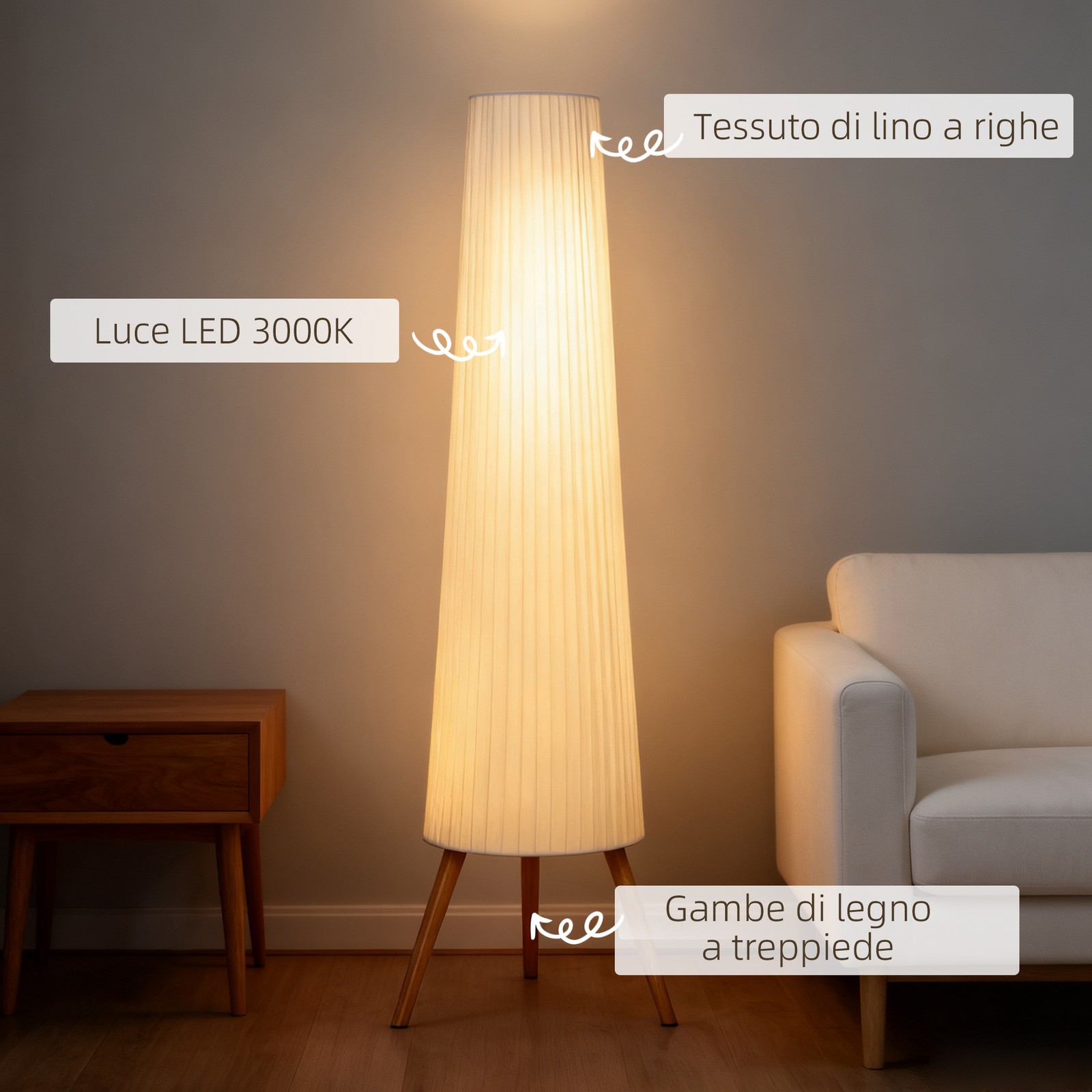 Lampada da Terra Treppiede Regolabile Bianco foto 5