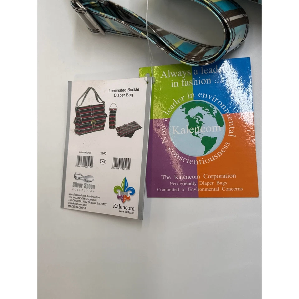 Kalencom · Buckle Messenger Diaper Bag Set · Laminated Striped · Turquoise/Brown - Image 4 of 4