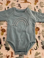 Baby/Infant Blue Sweatshirt Romper Bodysuit Long Sleeve Rainbow Rope Detail 6-9M