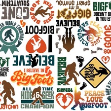 3 Wishes - Legendary Loner - I Believe In Bigfoot - White, Fabric by the Yard