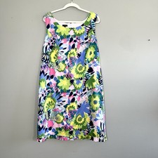 Talbots Midi Sheath Dress Womens 14W Floral Lined Sleeveless Ruffles Colorful