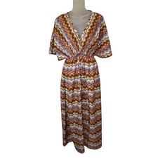 World Market Mira Brown And Purple Ritmo Geometric Kaftan Dress S/M