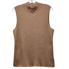 Maglione smanicato ST JOHN NORDSTROM finto collo costine donna XL marrone cashmere