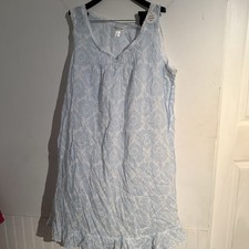 Miss Elaine Blue Paisley Lace Trim Sleeveless Nightgown XL Cotton Romantic