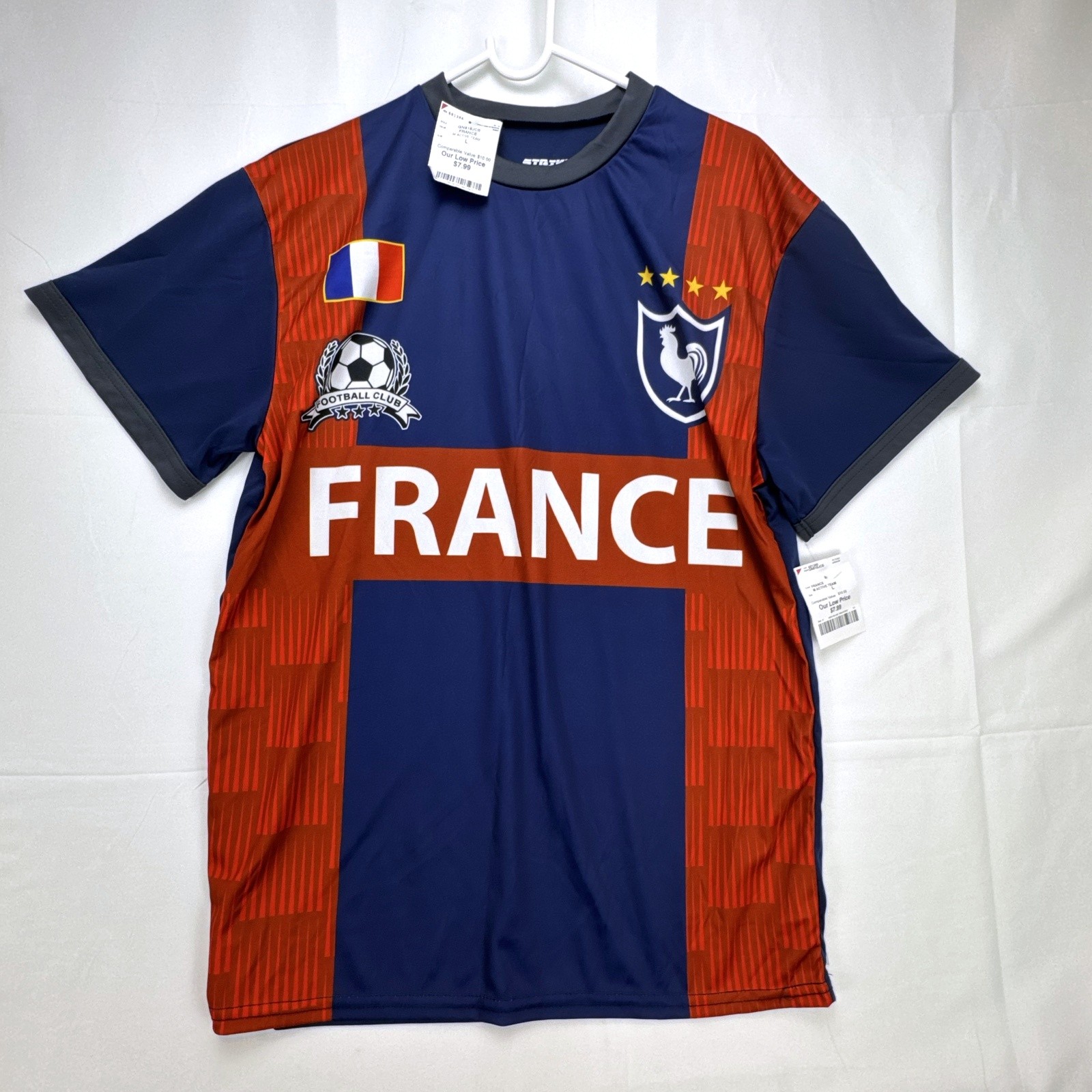 Strike Force France National Team Soccer Jersey Mens Size Large Blue Red Shirt