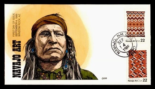 DR WHO 1986 FDC INDIAN NAVAJO ART COLLINS HAND COLORED CACHET COMBO M75651