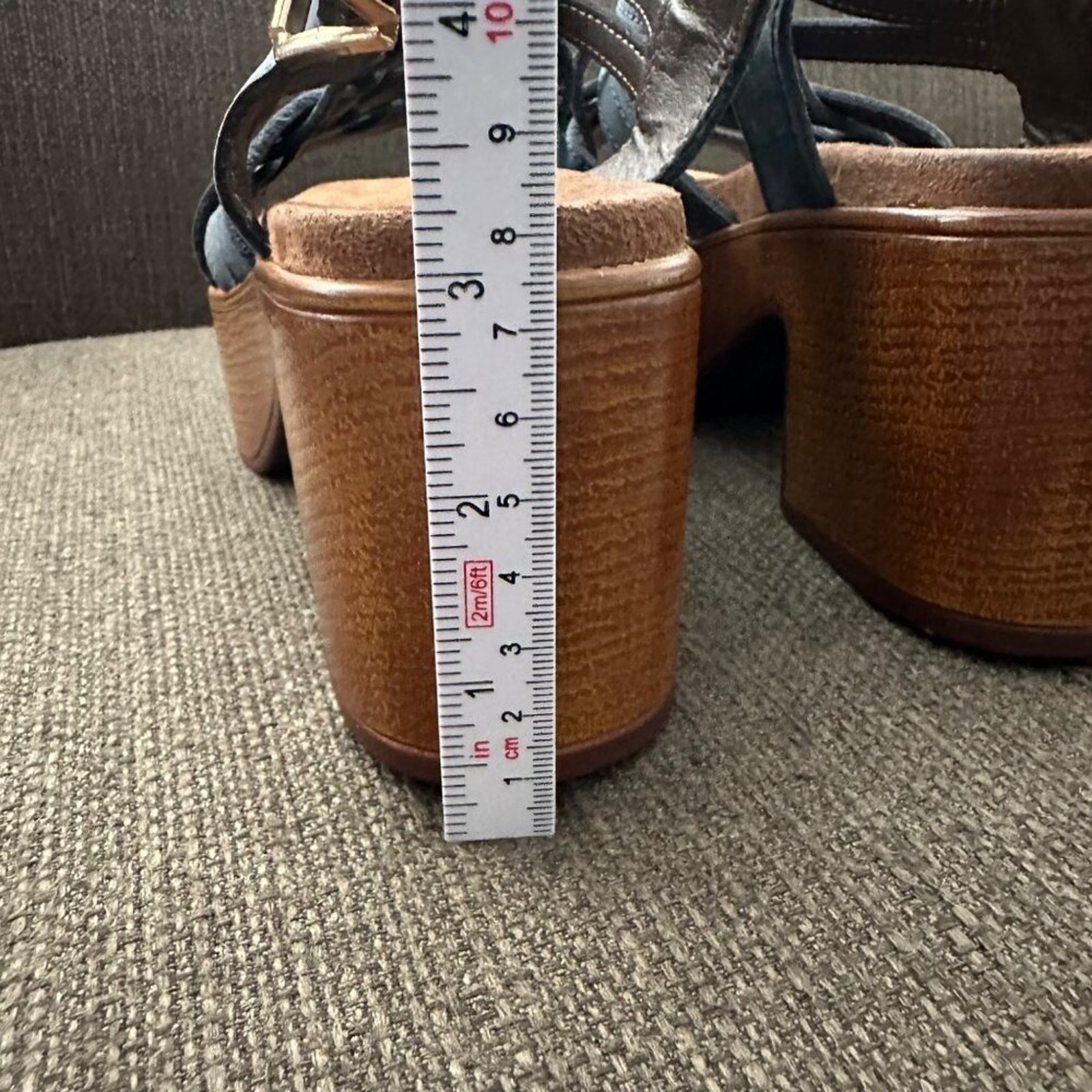 House of Harlow 1960 Georgia Denim Blue Leather Strappy Platform Sandals 6.5M