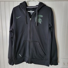 Michigan State Spartans Mens Full Zip Hoodie Black, Nike ThermaFit, Size S, EUC