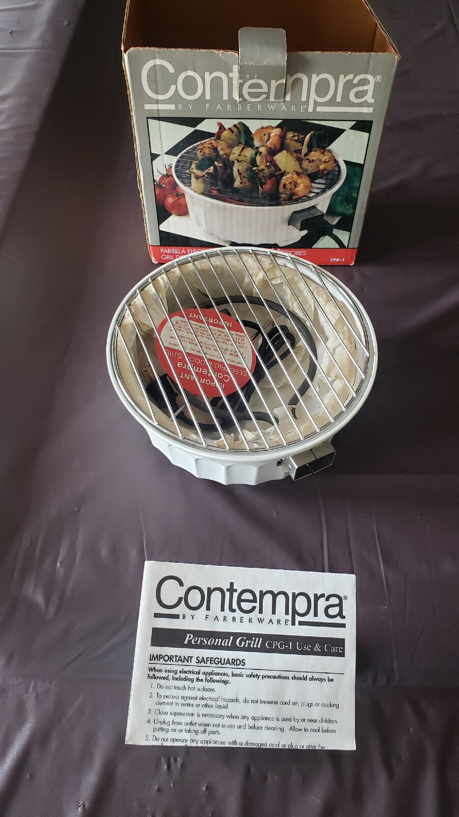 Farberware Contempra Personal Grill Indoor Electric Model Cpg1 for