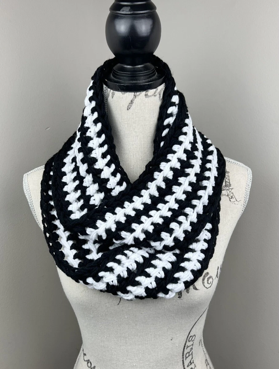 Crochet Scarf Handmade Black And White Striped Infinity Scarf eBay