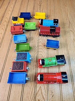Lot  Of 15 Thomas The Train & Friends Metal Diecast Trains with Plastic Cars
