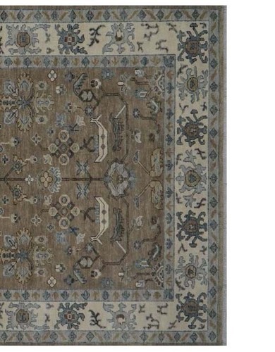 Handmade 9x12ft Exquisite Brown/Ivory Transitional Oushak Rug | Customizable Rug - Picture 5 of 8