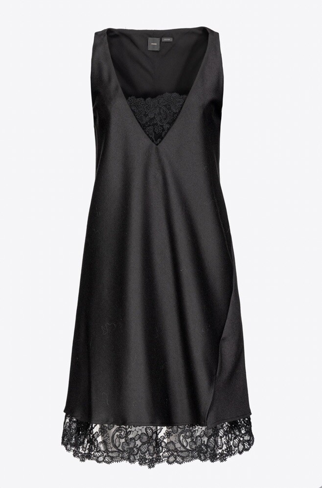 NWT PINKO Mini Flannel And Lace Shea Dress, Black Sz 44/ 8 US  Retail $495