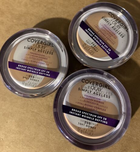 3X Covergirl Olay Simply Ageless Foundation SPF 28 #255 Soft Honey NEW/SEALED - Picture 2 of 4