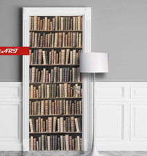 Fake Bookshelf With Antique Books Door Mural, Book. Sticker, Cover. 1 piece