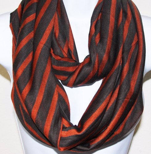 Women Fashion two tone knit striped Forever Infinity Scarf available in 5 colors - Picture 9 of 10