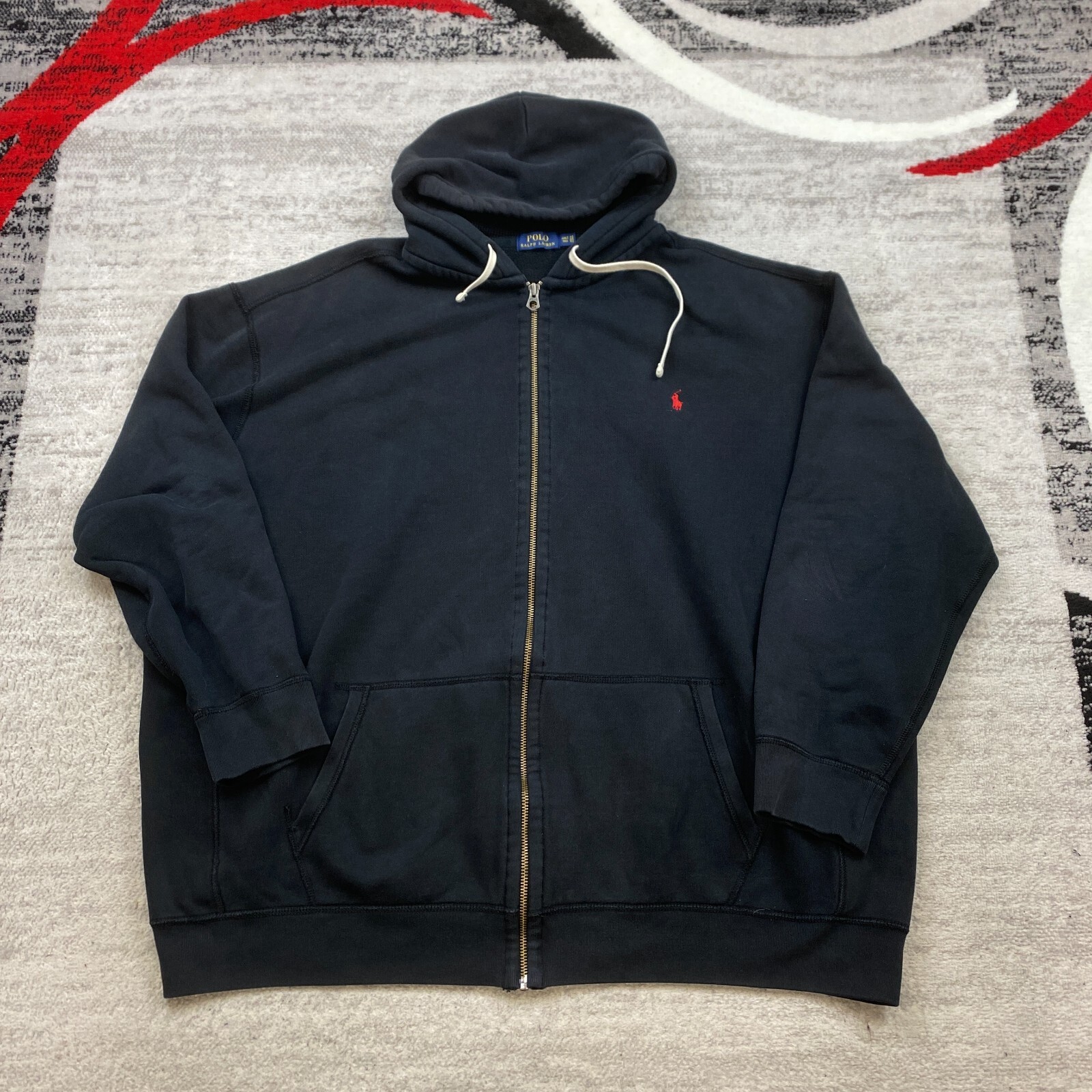 Polo Ralph Lauren felpa con cappuccio zip intera 4XLT 4XL XXXXL 4X alta nera tessuto pony rugby