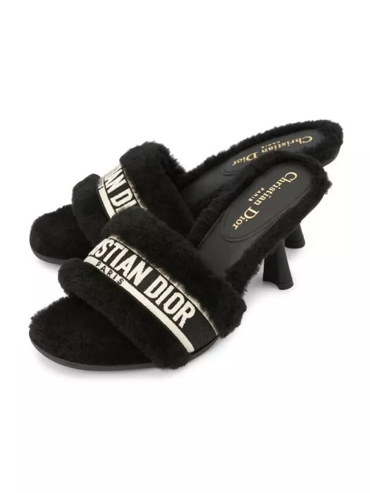 Sandale Mule 39 neuve dans sa boîte Dior DWAY logo talon fourrure peau de mouton J’adior Miss Chez Moi