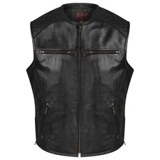 Genuine Leather Vest Motorcycle Adjustable Lace Up Side MC Biker Club Style Men