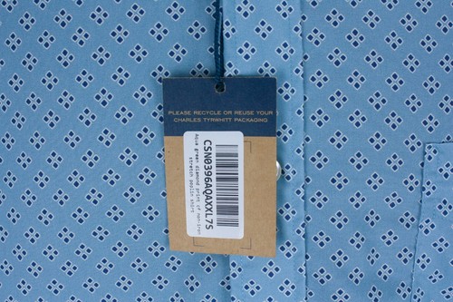 Charles Tyrwhitt Mens Button-Down Diamond Print Long Sleeve Shirt Aqua-Green XXL - Picture 7 of 20