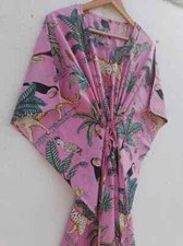 Indian Vintage 100% Cotton Long Beach Maxi Kaftan Dress One Size Caftan Kimono