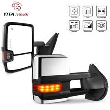 Chrome Tow Mirrors Power Heated For 2007-2013 Chevy Silverado Sierra 1500 Signal