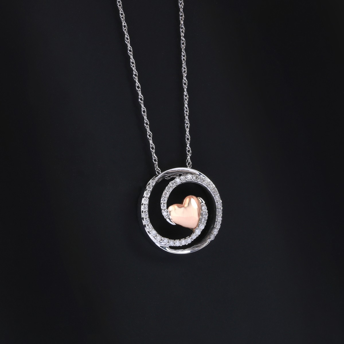 S925 Silver TDW Swirl Heart Diamond Necklace