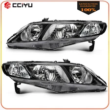 Headlights Assembly For 2006-2011 Honda Civic Sedan 4-Door Black Housing Pair
