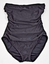 Vintage Strapless Swimsuit S/M 05s Anne Cole Black Figure Shaping Ruched Front