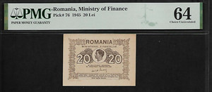 Romania 20 Lei 1945 PMG 64 UNC Pick # 76  Ministry of Finance