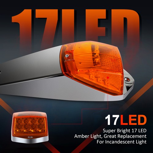 5x Amber 17 LED Chrome Cab Roof Marker Light for Peterbilt Kenworth Freightliner - Picture 6 of 7