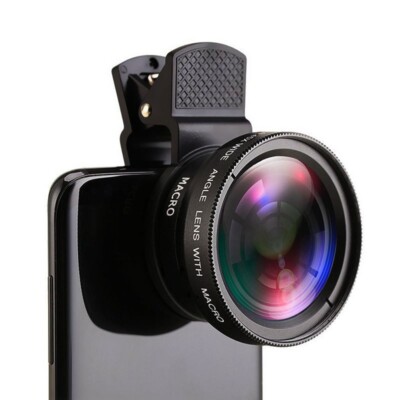 2in1 Clip On Camera Lens Kit 0.45x Wide Angle 15x Macro Universal For Cell Phone