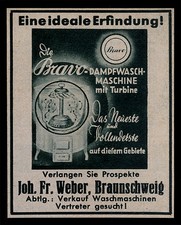 Alte Reklame 1937 Bravo Dampf-Waschmaschine mit Turbine J. F. Weber Braunschweig