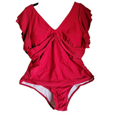 NWOT Swimwear Swimsuit One Piece Size Large Women  s Red Layer Short Sleeve