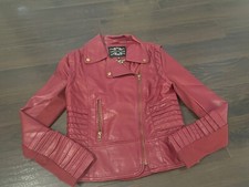 Red Burgundy Vegan Moto Faux Leather Jacket Size M