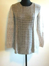 STYLE & CO Tunic Sweater Women Small Petite Beige Textured Seam-Front Stripes