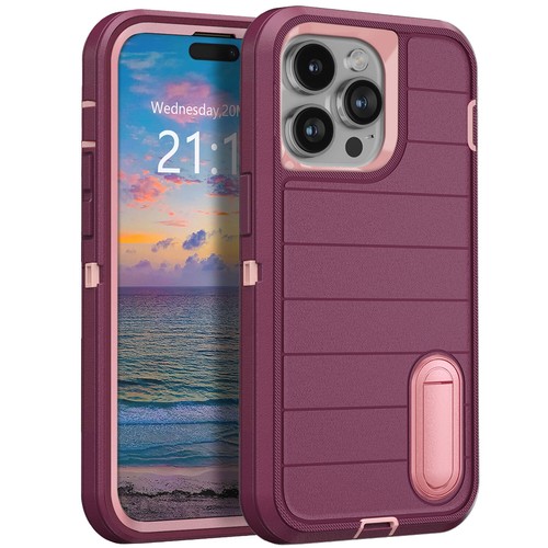 Kickstand Case, Purple Heavy Duty Cover For Apple iPhone 15/15 Pro/15 Pro Max/+ - Picture 27 of 27