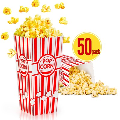 50-Pack Popcorn Boxes, Sturdy and Durable Popcorn Bucket, Large Capacity Popc...