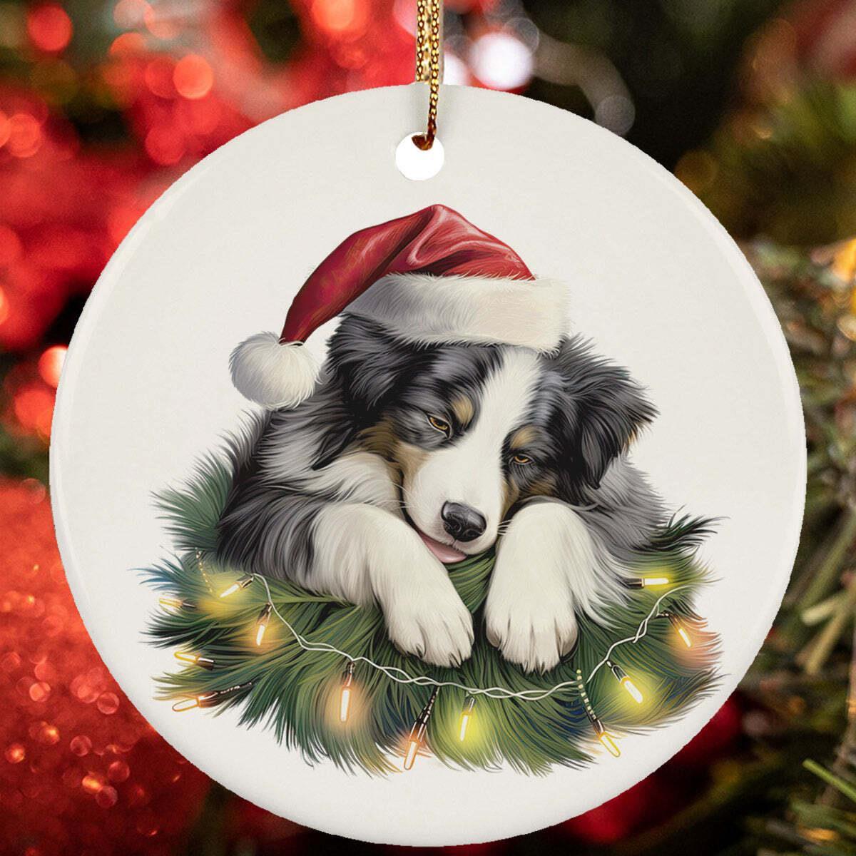 Lazy Border Collie Puppy Dog Sleeping Christmas Ornament Gift Tree Decor Hanging