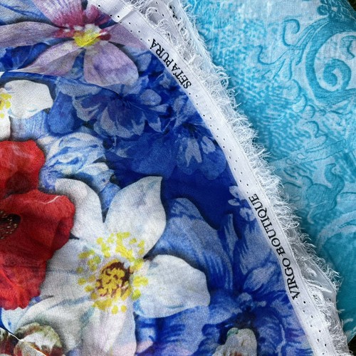 100% Silk Chiffon Ombré Style Floral Turquoise/Blue 3.25m X 1.35m Remnant, Y1 - Picture 4 of 4