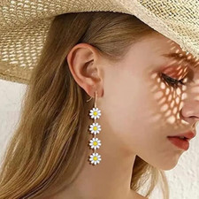 Fashion Women Daisy Floral Earrings Sunflower Long Pendant Earrings Gift New