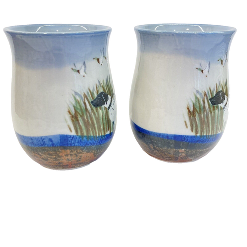 2 Vtg Otagiri Japan Mug Blue Flare Lip Duck Hunting Pointer Dogs Pair Mugs 10oz - Picture 4 of 8