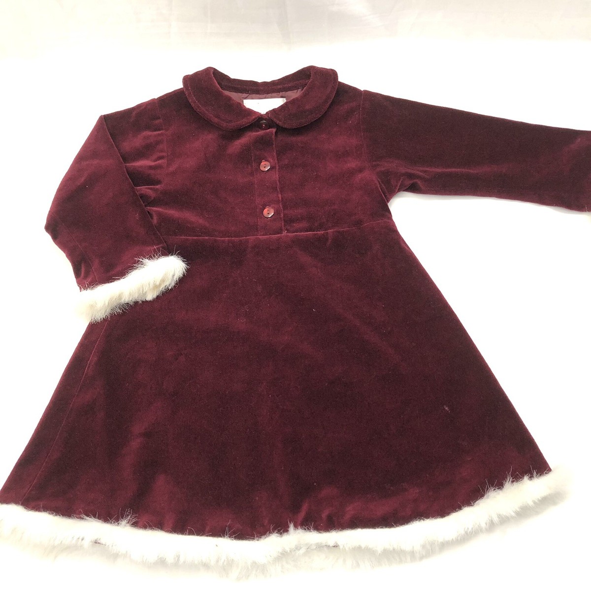 Burgundy Velvet Toddler Dress Size 24 Girls Outfit White Fur