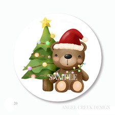 Christmas Tree and Teddy Bear Scrapbook Stickers Envelope Seals Holiday Favors