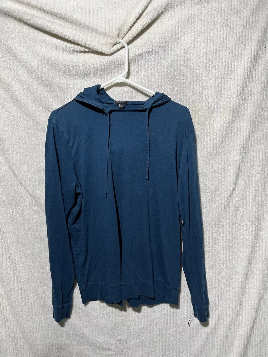 Theory women's lightweight knit hoodie blue large Medium. Wash